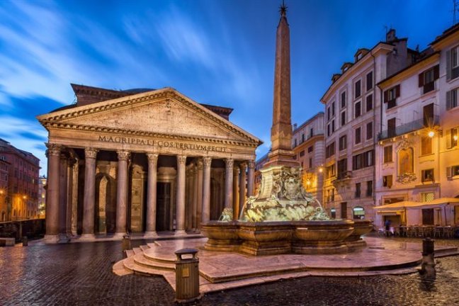 a large building with Pantheon, Rome in the background